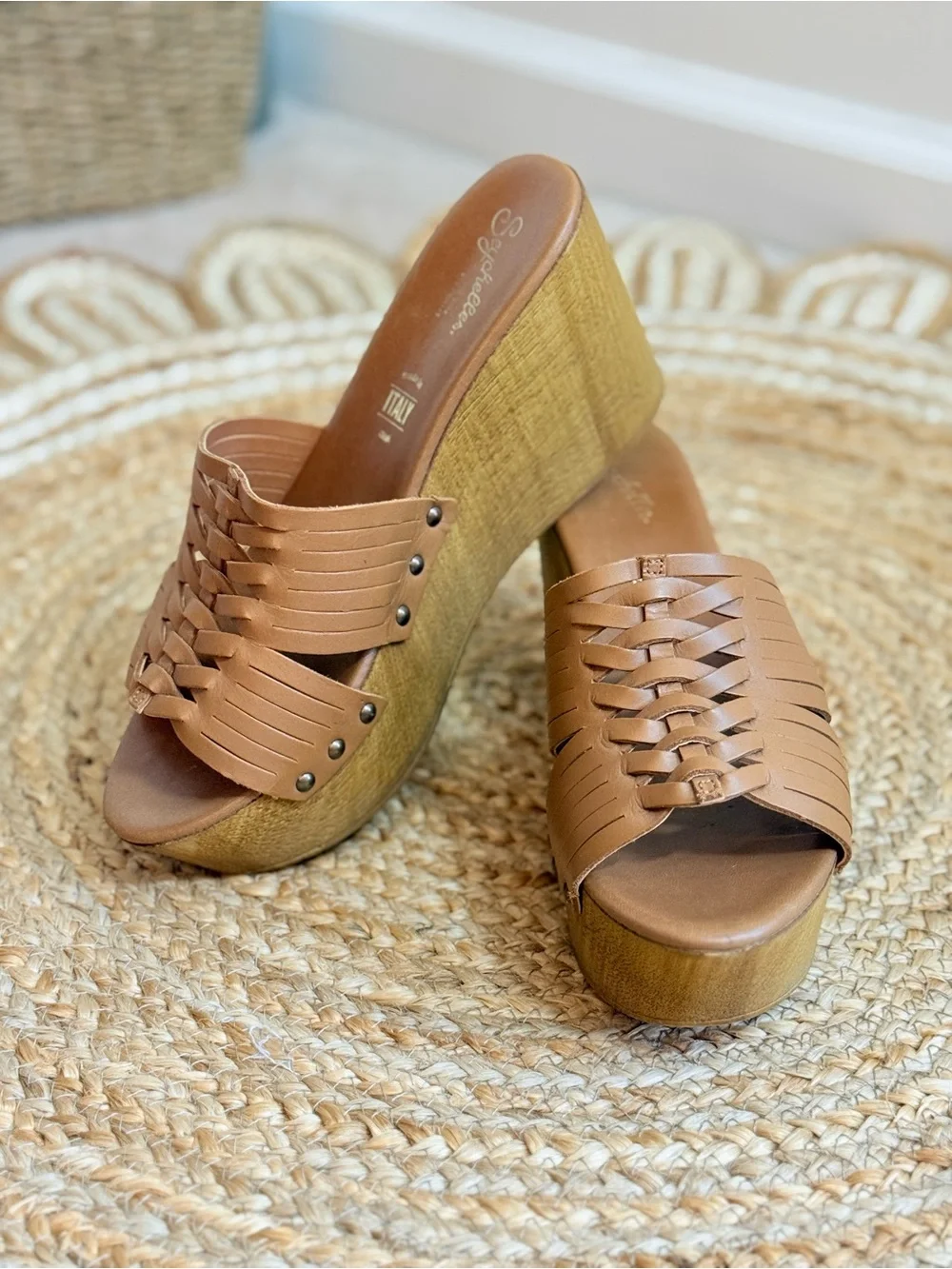 🌾 Seychelles Woven Platform Slide -‎ Brown
